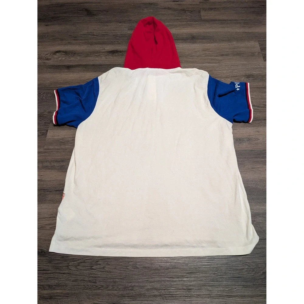 Polo Ralph Lauren XXL Short Sleeve Hoodie Colorblock White Red Blue NWT FLAWS
